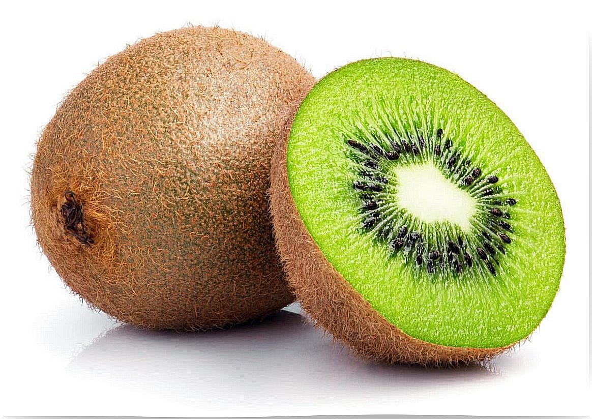 A kiwi on a white background.